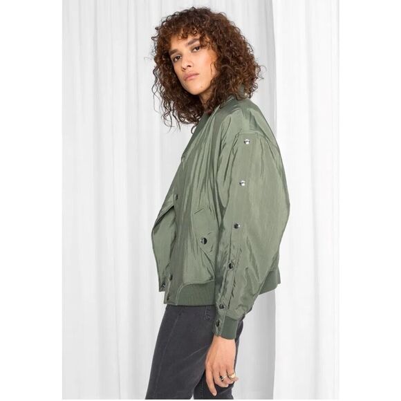 & Other Stories Overlapping Bomber Jacket Army Green Size 4 - Picture 3 of 8